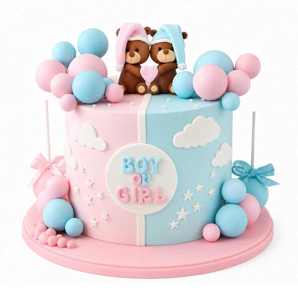 Boy or Girl Teddy Gender Reveal Cake